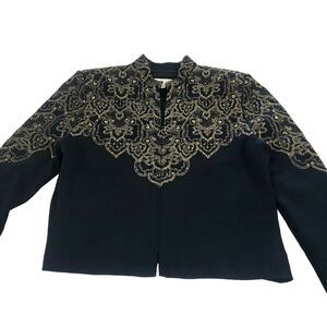 St John Santana Knit Embroidered Jacket 8 Black Gold Sequin Marie Gray Evening